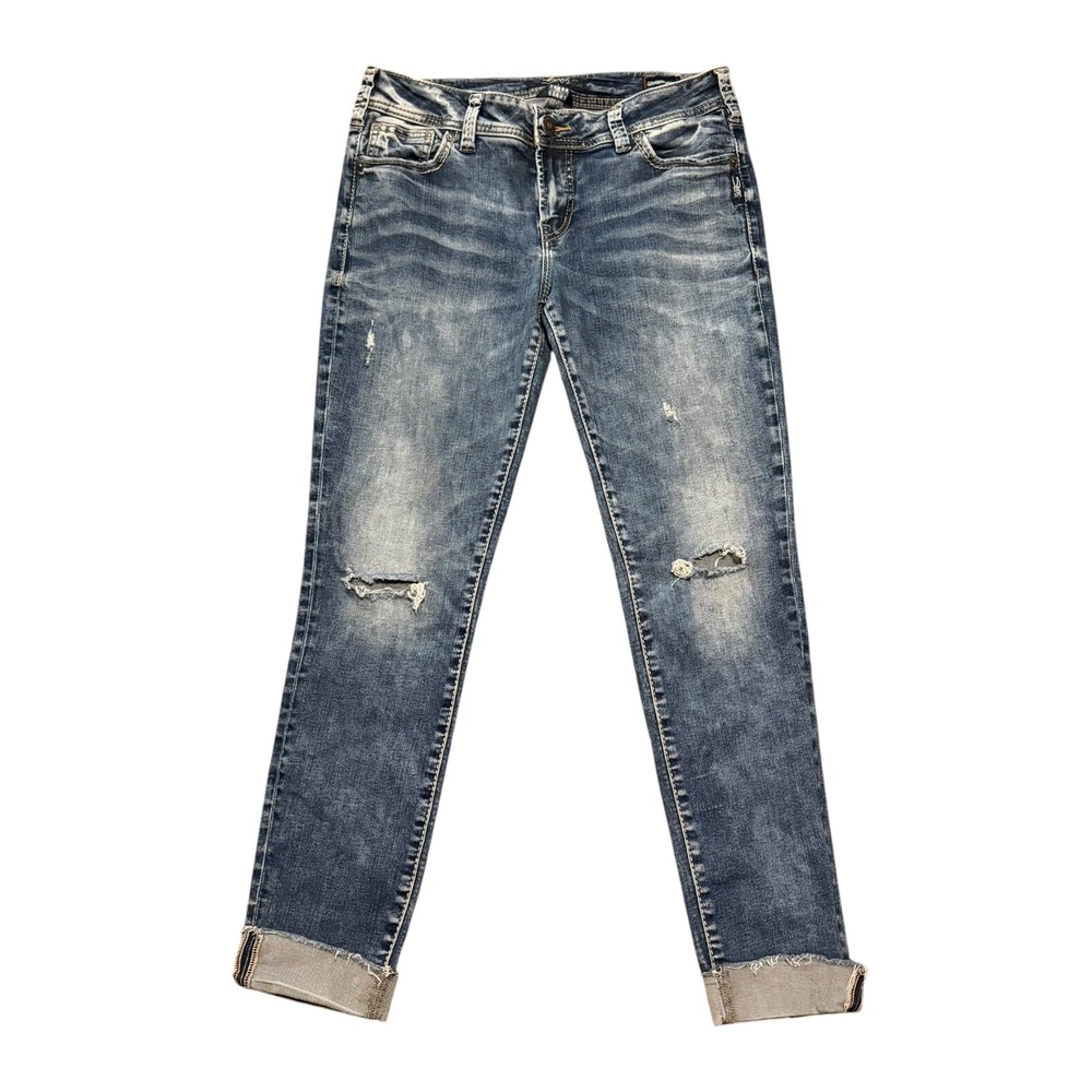 Silver Jeans Co Elyse Mid Skinny Distressed Jeans W29 L29 L03119SSX476